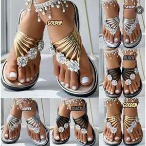 Women's rhinestone floral casual fashion flip flops, open toe flat sandals, summer beach slippers, indoor and outdoor Black Flipflop X1488