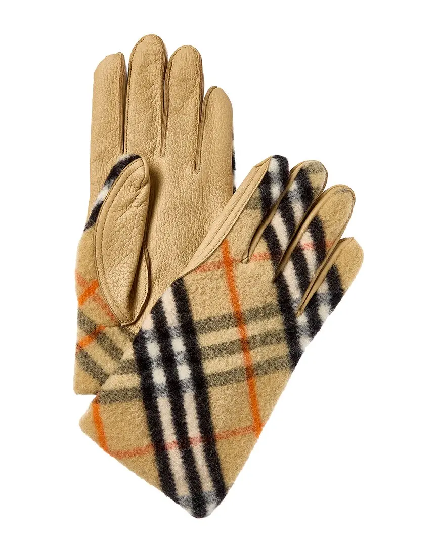 Burberry Check Wool & Leather Gloves
