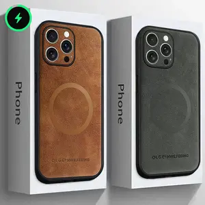 Luxury MagSafe Leather Case for Apple iPhone 16 Pro Max 13 12 14 15 Plus MacSafe Magnetic  Wireless Charging Shockproof Cover