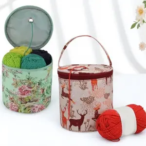 DIY Handwoven Wool Storage Basket, Foldable Round Crochet Bag, Crochet Items, Multi-Scene Sewing Tool Organizer, Portable Picnic Camping Pouch