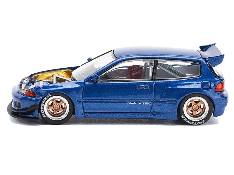 Pop Race 1:64 Pandem Civic EG6 VTEC RHD Blue Metallic with No Hood #174