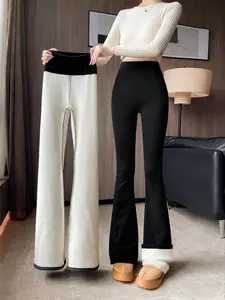 Women's High Waist Fleece Lined Flare Pants, Warm Slimming Leggings, Casual Fall & Winter Wear, Stretchy Thermal Bottoms