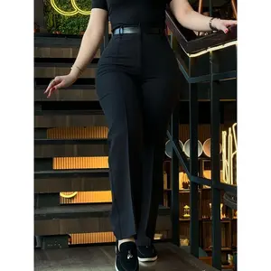 Women'sHigh-waistCustomBlackSuitPants,FashionableSolidColorPolyesterStraightPants,VersatileFabricForAllSeasons,SuitableForAdultCommutingStyle