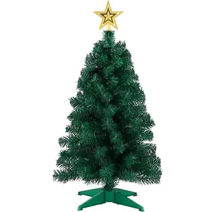 3Ft Artificial Christmas Tree with Gold Tree Topper Star, Mini Xmas Pine Tree with 4-Leg Stable Plastic Base, Small Tabletop Christmas Decoration for Home Office Holiday Party Indoor Use FLAGLY