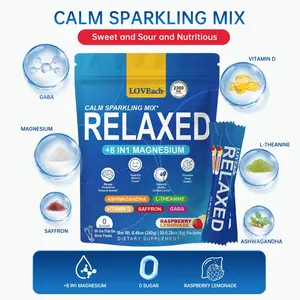 Relaxed Magnesium Supplement Drink Mix 8 in 1 Formula with GABA Saffron Ashwagandha L Theanine Vitamin D3 0 Calories 0 Sugar Sparkling Powder for Calm Mood Focus and Deep Sleep 30 Servings
