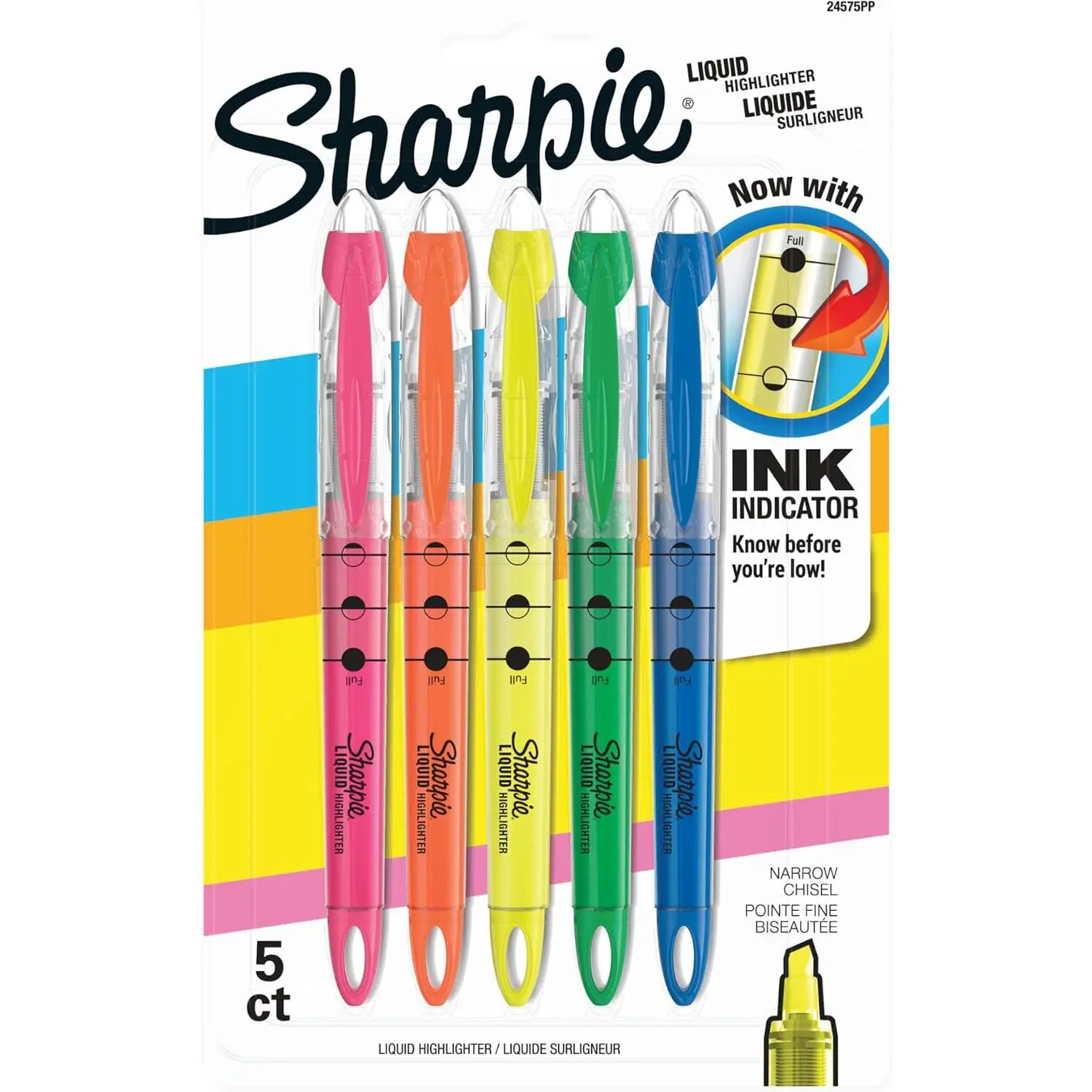 Sharpie Liquid Highlighters, Chisel Tip, Assorted Colors, Color Highlighters Ideal for Back to School and Teacher Supplies, Studying Essentials, 5-Pack