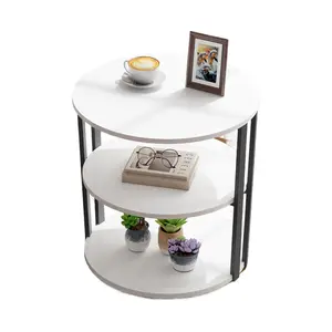 3 Tier Rotating Side Table with Lazy Susan Round End Table for Living Room Bedroom Large Shelf Nightstand Small Spaces Sofa Couch Corner Modern