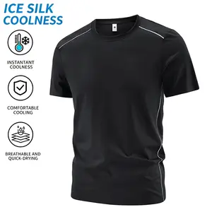 Men’s Ice Silk Instant Cooling Crew Neck Short-Sleeve T-Shirt - Menswear Top, Quick-Dry Breathable Tech Fabric for Sports, Hot Weather
