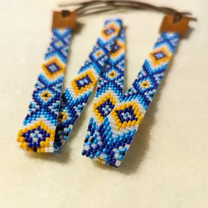 Blue / Orange Aztec Print Miyuki Style Hat Band