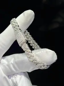 12mm Paved Lab-Created Diamond Chilled Full Diamond Bracelet Hip-Hop Miami Cuban Bracelet Unisex VVS Diamond Cuban Bracelet, Valentine's Day Gift, Hip-Hop Classic Luxury Style Cuban Chain, Suitable for Dating and Parties