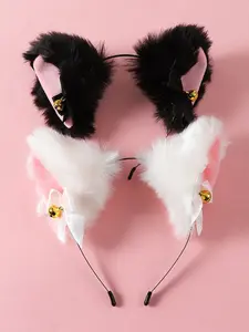 Women's Plush Cat Ear Bell Bow Lolita Headband, Fox Ears Bunny Ears Cosplay Accessory, Cute Hair Band for Ladies, Fashionable Party Wear