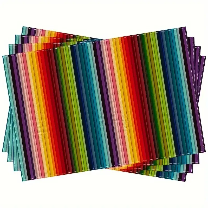 2-piece/4-piece set, Table placemats, Mexican style striped linen placemat - farmhouse Dining table mats, washable rectangular placemat, suitable for Cinco De Mayo, holiday parties, kitchen or coffee table decoration