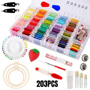 203 Pcs Embroidery Floss Set,Including Friendship Bracelet String Kit with Organizer Box,100 Pcs Friendship Bracelet Floss Thread,Cross Stitch Kits Xmas Gifts,DIY Hand Tools Kits