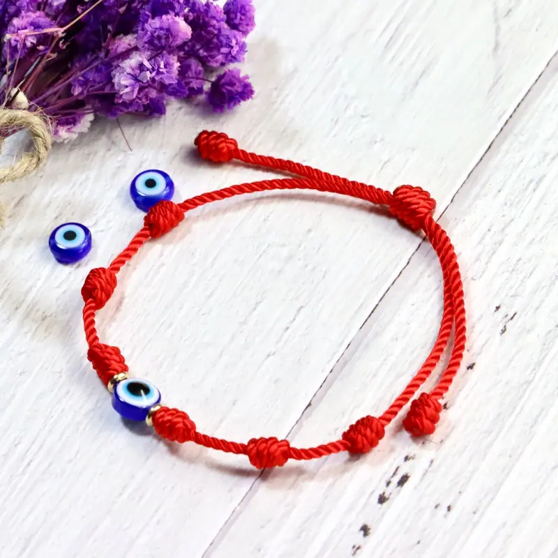 2 PCS Spanish Red 7-Knot Evil Eye Protection Set - Knotted Eye Motif Bracelets Accessories, Luck Healing Friendship Gift for Her/Him, Knotted Bracelet, Evil Eye Protection Bracelets & Bangles
