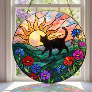 Personalized Cat Memorial Suncatcher: Stained Glass Cat Window Hanging, Custom Loss Of Cat Gift