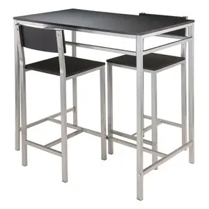 38.03 x 42.01 x 23.62 in. Hanley High Table with 2 High Back Stools, Black & Metal - 3 Piece
