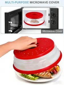 Upgrade Collapsible Microwave Lid, 10.5 in Vented Folding Plate Cover with Grey Silicone Handle, BPA-Free Plastic PP Material with Holes, BPA-Free Multifunctional Kitchen Utensil for Easy Heating and Produce Cleaning