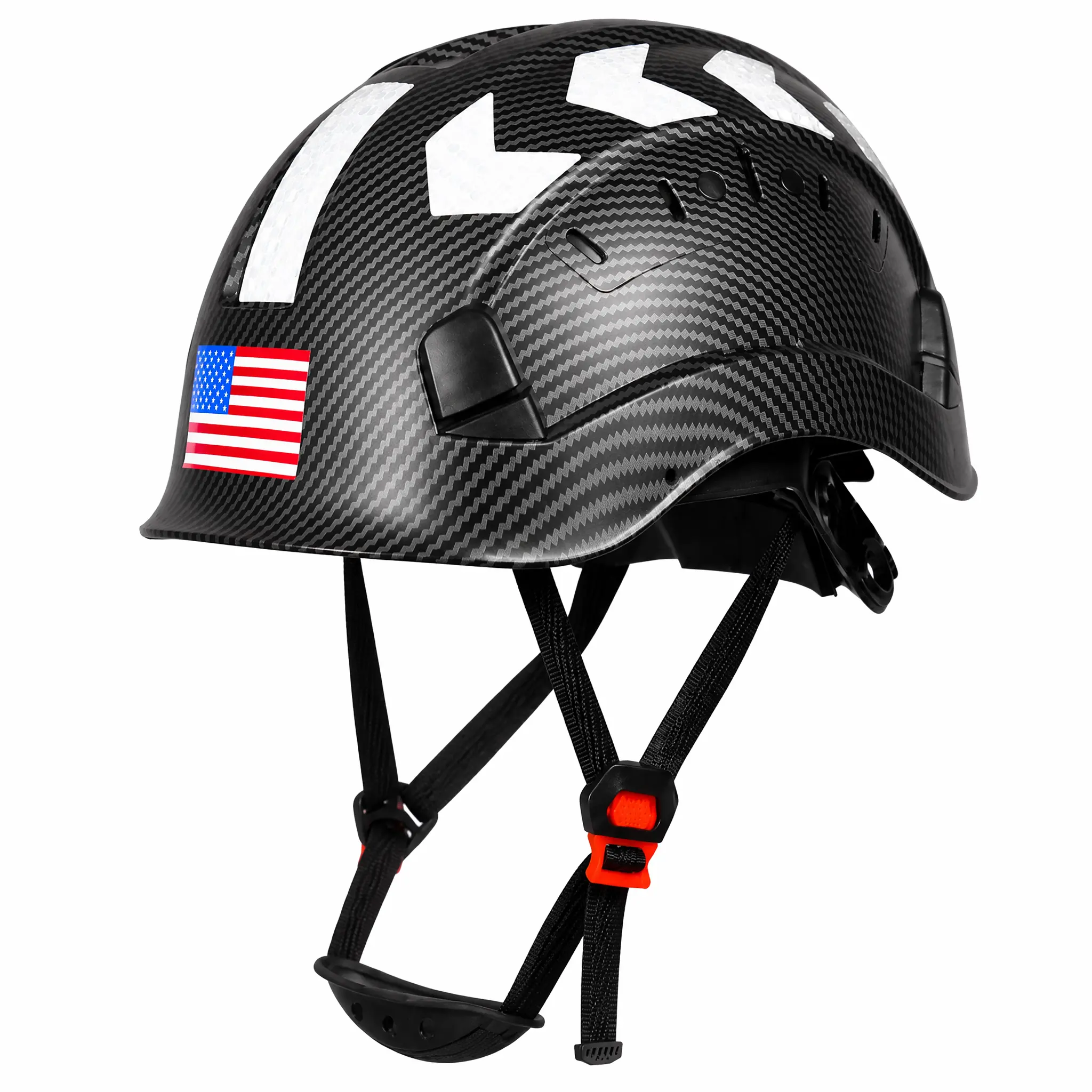 WELTA ANSI Z89.1 Construction Hard Hat, Work Safety Helmet with Sliding Vents, Reflective Stickers, Adjustable Ratchet Fit, Carbon Fiber, ABS, Durability and Protection, American Flag Emblem