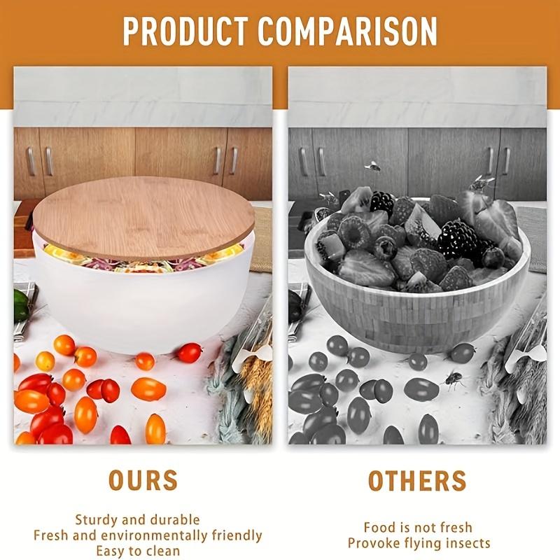 Simple Salad Bowls With Lids, Set Of 3 (7" + 8.8" + 11") Serving Bowls With Bamboo Lids, Bamboo Fiber Mixing Bowls For Salad Cereal Pasta Soup Fruit Popcorn Chips