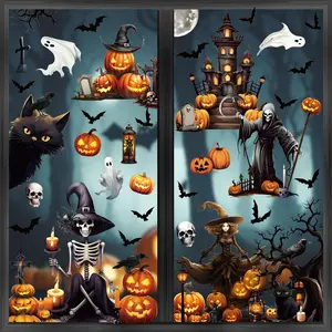 8 Sheets Halloween Window Clings, Scary Halloween Window Stickers Removable Double Sided Halloween Black Window  for Glass Window Halloween Decoration
