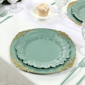 20-Pack Dusty Sage Green Reef Design Plastic Plates – 10" Dinner Party Plates – Elegant Disposable Tableware