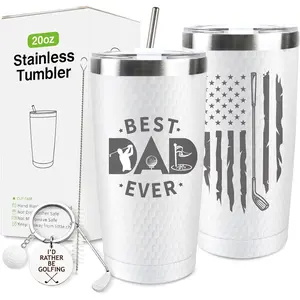 20 Oz Stainless Steel Golf Tumbler with Straw, Lid & Keychain - Portable Bottles, Father's Day Gift Ideas for Golf Lovers Dad (Home & Festive Party Supplies)