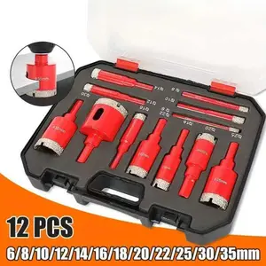 Dry Drilling Tile Hole Puncher Set, Granite Marble Full Ceramic Porcelain Brick Concrete Drill Bit Kit, 12 Piece Group Tool