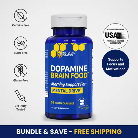 Dopamine Brain Food Supplement w/L-Tyrosine - Promotes Mental Drive, Clarity & Focus - Support Mental Energy - 60 Capsules