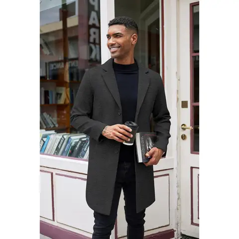 COOFANDY Men's Vintage Wool Blend Winter Long Sleeve Trench Coat - Classic Notched Lapel, Single Breasted, Button Front, Functional Pockets, 2 Inside Pockets, Plaid, Business Casual, Gift-Worthy