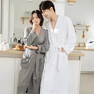 Terry Cloth Pajamas Homewear Couple Long Four Seasons Absorbent Bathrobe Bathrobe Bathrobe Plus Size Men's Spring and Autumn Long Sleeve Menswear Nightwear Loungewear Beige Plain
