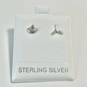 Sterling Silver 925 Seashell and Whale Tail Stud Earrings 6mm for Women