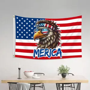 Bald Eagle American Flag 3x5 ft High-strength Polyester Material Striped Stitching Indoor Outdoor Decor Garages Men's Lounges Cabin Wall