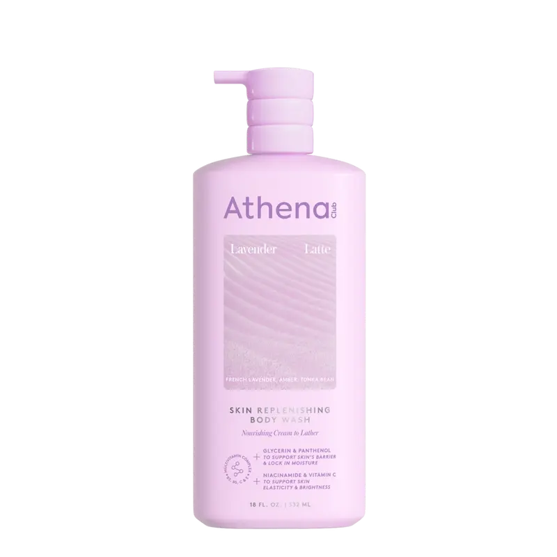 Lavender Latte | Athena Club Skin Replenishing Body Wash | French Lavender, Amber, Tonka Bean | Nourishing Wash with Shea Butter & Avocado Oil for Sensitive Dry Skin