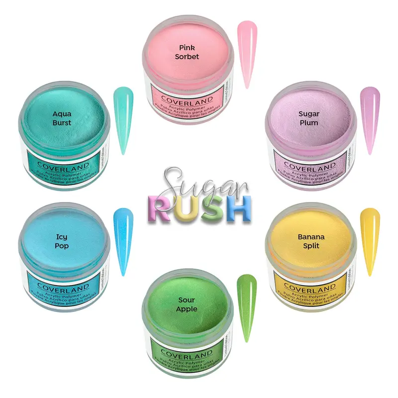 Tones Coverland Acrylic Powder 1.5 oz (6-Pack) "Sugar Rush" Assorted Colors Made in USA, Great for Nail Art