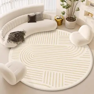 1 Piece Simple Cream Style Lounge Rug Decorative Area Rug Large Area Round Living Room Sofa Carpet Home Water-launderable Hat Room Dresser Carpet Soft and Comfortable Bedroom Decoration Bedside Plush Carpet Study Swivel Chair Non-slip Carpet