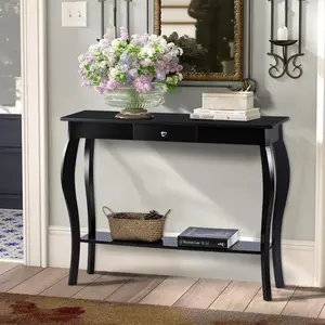 Narrow Console Table with Drawer, Chic Accent Sofa Table, Entryway Table, Black