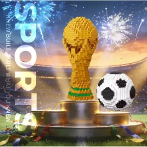 Football Trophy Building Block Gift Box Set, Football Fan Memorial, Honor Decoration, Collection, Holiday Gift, No Battery Needed, Soccer Building Block, Building Blocks Set