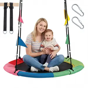 40" Saucer Swing for Kids Outdoor, Heavy Duty Tree Swing Set with 440 lb Capacity, Multicolor 600D Oxford Fabric, Adjustable Ropes & Carabiners for Backyard, Indoor Playroom, Birthday Gift