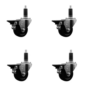 Service Caster SCC-EX20S314-PHS-PLB-118-4 Phenolic Swivel Expanding Stem Caster Set of 4, 3 in. Lockable Black Wheels, 1.13 in. Stems, Knobs