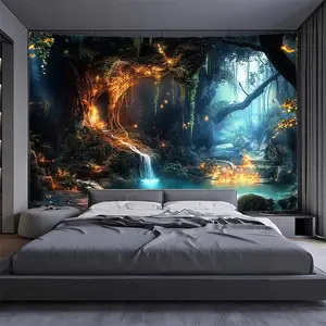 1pc Extra Large Fantasy Tree Hole Plant Landscape Tapestry - Vibrant Digital Print Polyester Wall Hanging for Living Room, Bedroom, Office & Party Decor - No Installation Needed, Forest Decor, Room Transformation, Mystical Atmosphere, Easy