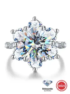 S925 Sterling Silver Synthetic Moissanite Sunflower Design Ring, Fashion Accessories for Women & Girls, Trendy All-match & Exquisite Jewelry for Birthday Gift