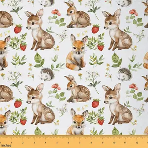 Deer Fabric by The Yard,2 Yard,Fox Hedgehog Upholstery Fabric for Chairs,Woodland Wild Animals Waterproof Fabric,Wildlife Design Reupholstery Fabric