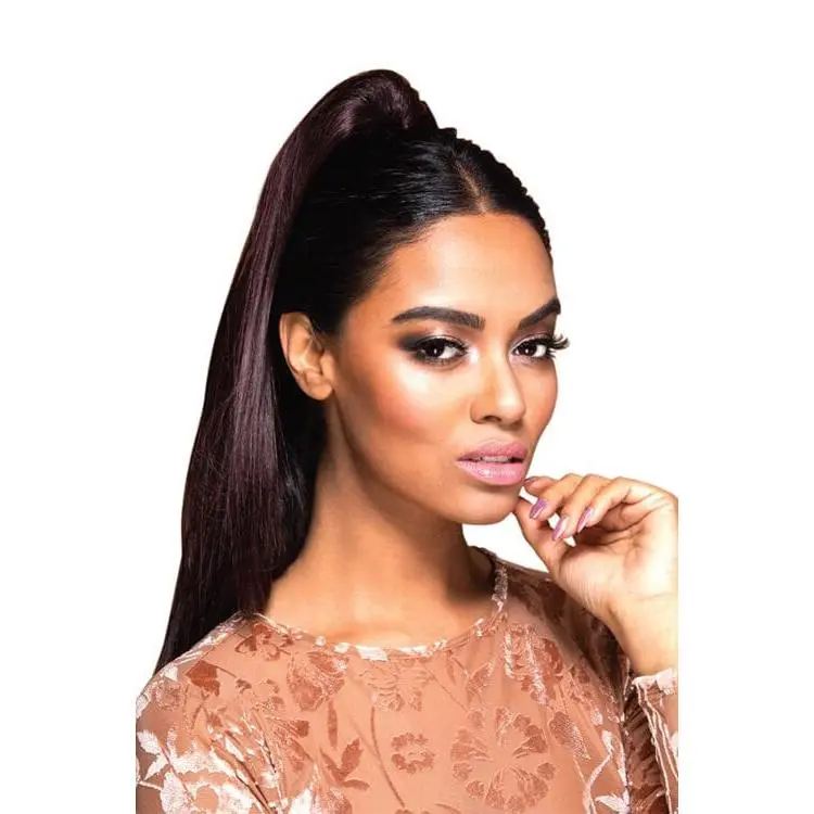 Silky Straight Drawstring Ponytail for Women, 17-Inch Long Clip-In Hair Extension, Tangle-Free Heat Resistant Synthetic Fiber, Color 99J, Ponytail Hairstyles, Female, Clip-On, Ponytails