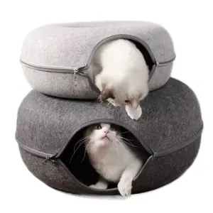 Donut Cat Bed Interactive Tunnel Pet Felt Indoor Toy for Cats, Kittens & House Training, Playful and Comfortable Design