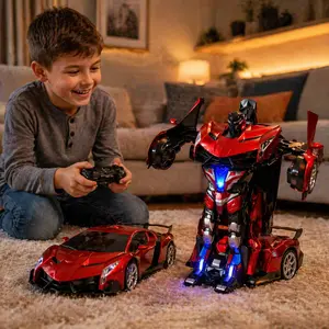 Transform Robot RC Car, 1:14 Scale 2-in-1 Remote Control Deformation Car with Sound & Light, One-button Auto Transform, Gesture Sensing & 360° Drifting Stunt Toy, Rechargeable High-Quality ABS Plastic Gift for Boys and Girls Ages 3-15 (Red)