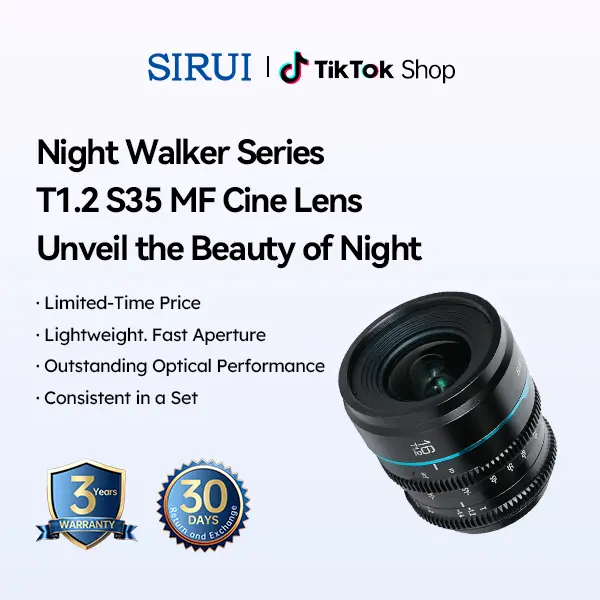 SIRUI Night Walker 16mm/24mm/35mm/55mm/75mm S35 Frame Cine Lens Series, T1.2 Large Aperture Manual Focus Lens for E/L/MFT/RF/X Mount Cameras, Black/Metal Grey