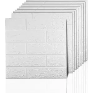 3D Wall Panels Peel and Stick, 14.5 Sq Ft Coverage,Printable Faux Brick Wallpaper Sticker with Self-Adhesive   for Interior Wall Decor, Bathroom, Home Decoration (10 Pcs) (White)