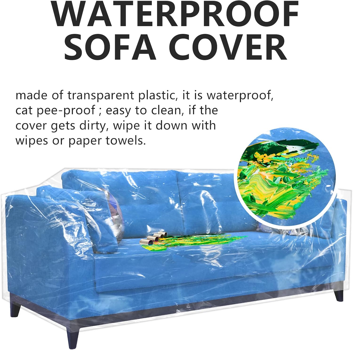 Wokire Plastic Loveseat Cover - 84" W x 40" D x 36" RH x 18" FH - Heavy Duty Vinyl, Waterproof, Slipover - Protects Pets Scratches