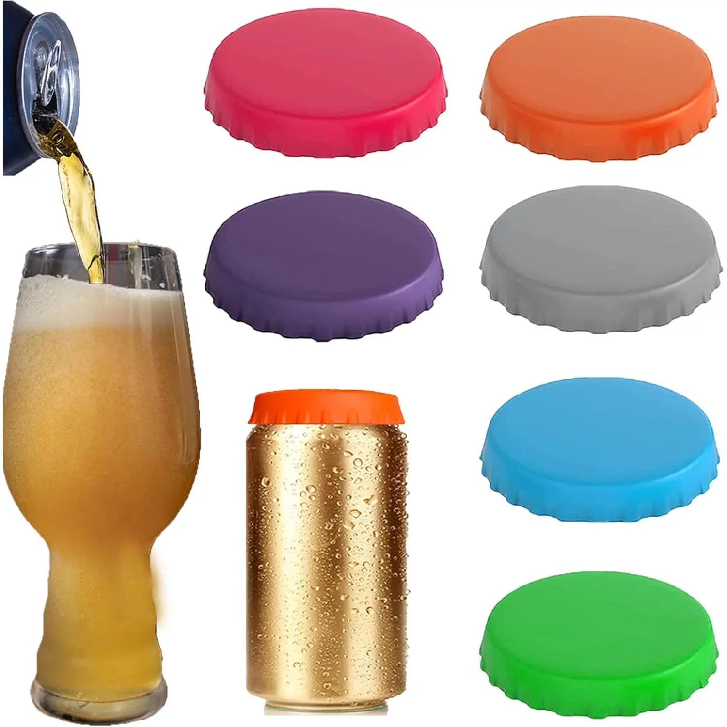 6-Pack Soda Can Lids - 2.1" Food-Grade Spill-Proof Can Tops, Standard Drink Saver Stopper Protector for Soda Beverage Pop, Kitchenware Drinkware Accessory, Christmas Gift