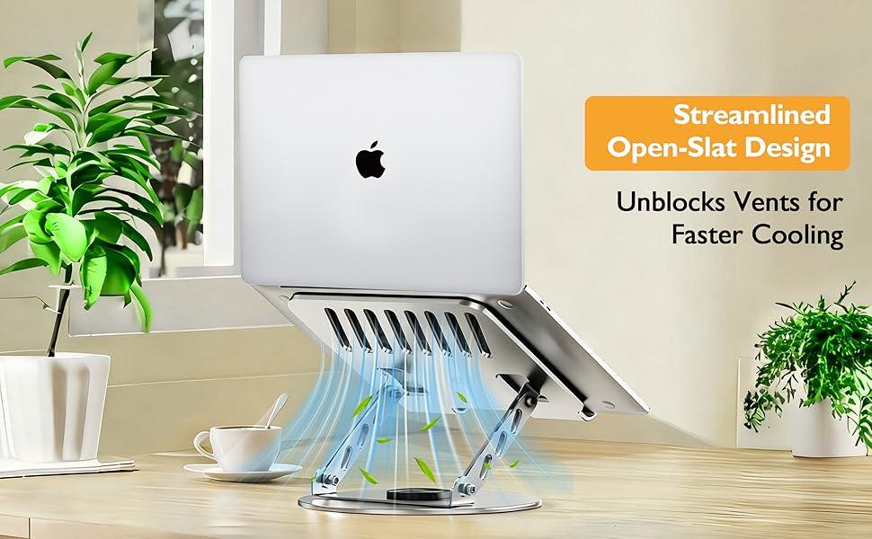 360° Rotating Laptop Stand Adjustable Foldable Aluminum 2-in-1 Multifunctional Hub for Gaming & Mobile Portable Holder Compatible with MacBook